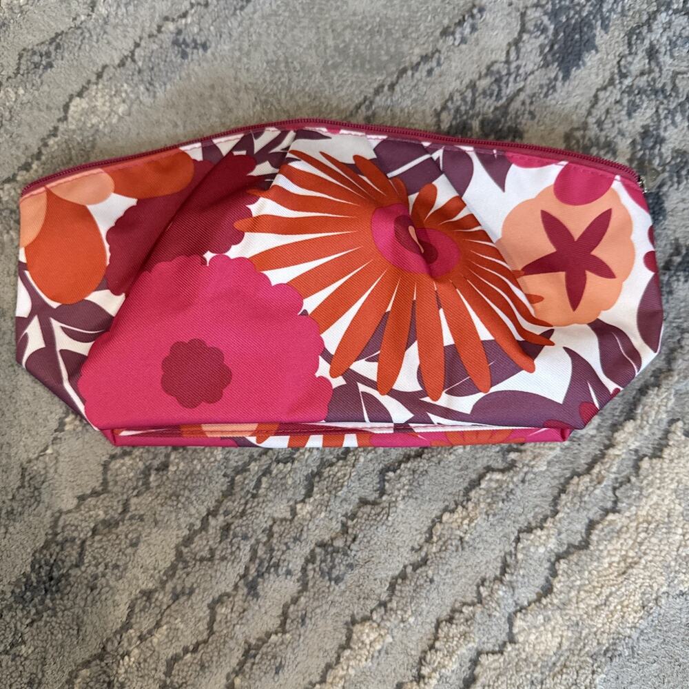 New Clinique Makeup Cosmetic Bag Pink & Orange Floral Travel Pouch C76